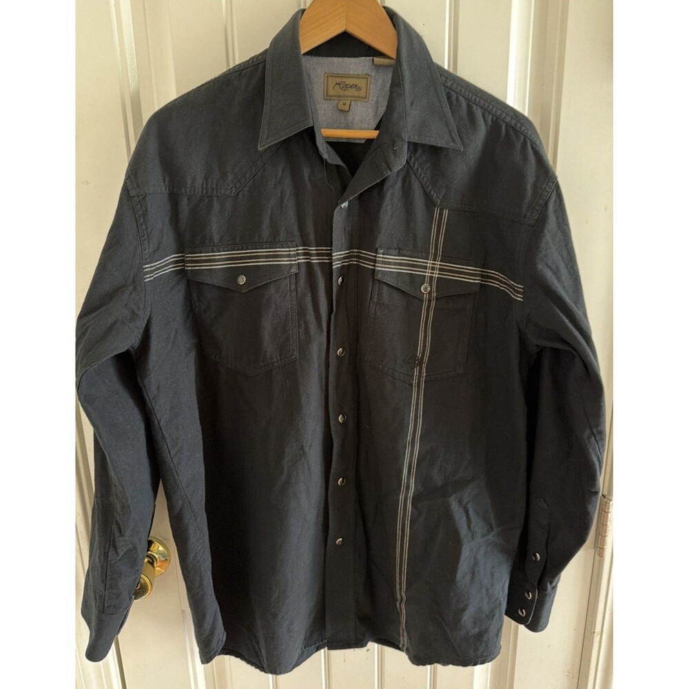 Roper Mens M Western Shirt Black Striped Pearl Snap Long Sleeve